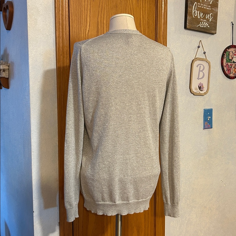 Banana Republic Sparkly Silver Cardigan - Women’s Size Large - Picture 3 of 6
